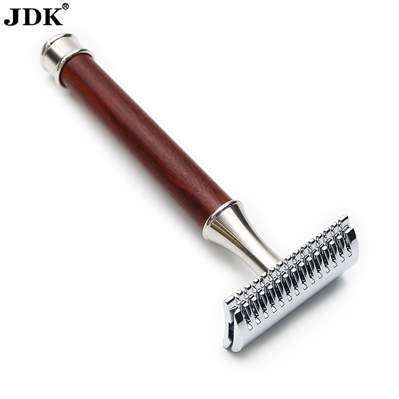 Maquinilla de afeitar de seguridad con peine abierto y mango de sándalo rojo de acero inoxidable RZX-SSRS_OC